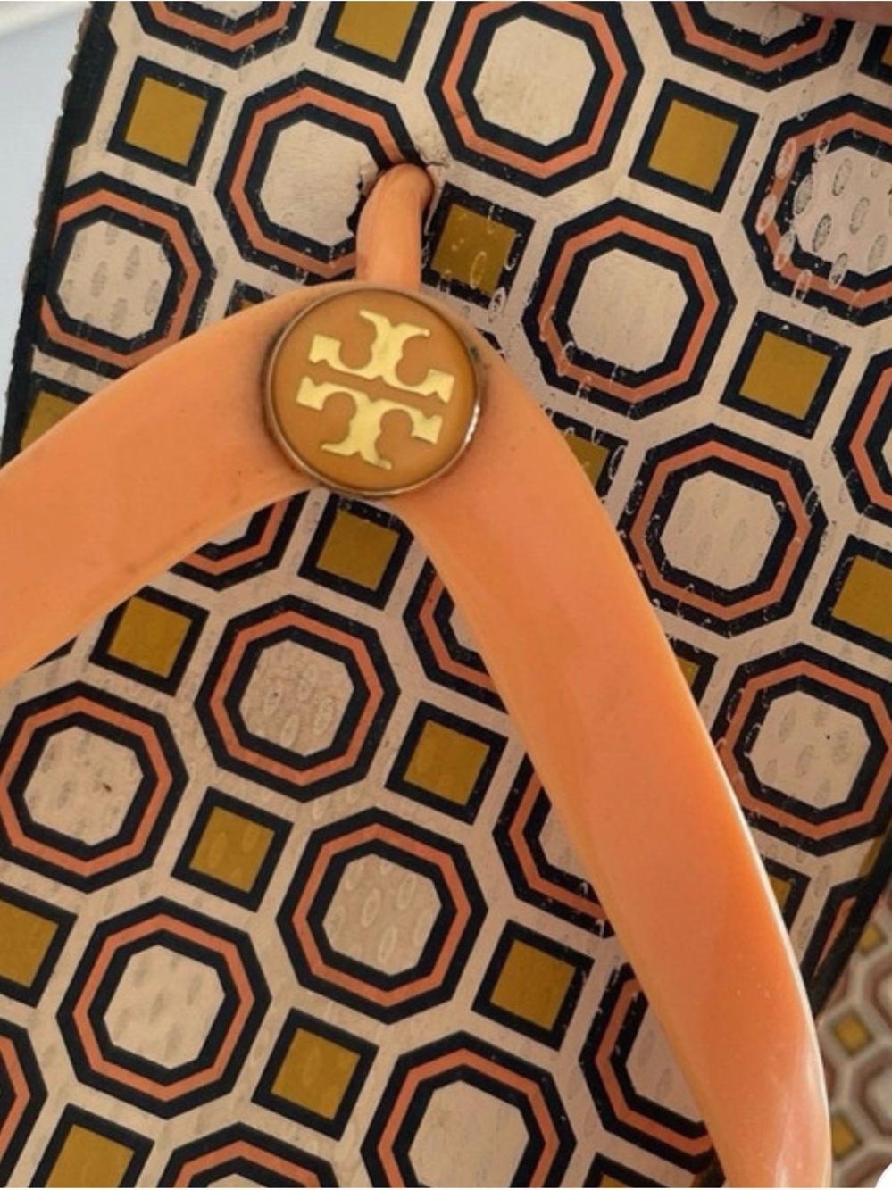 Tory Burch Peach and Gold Logo Flip Flop